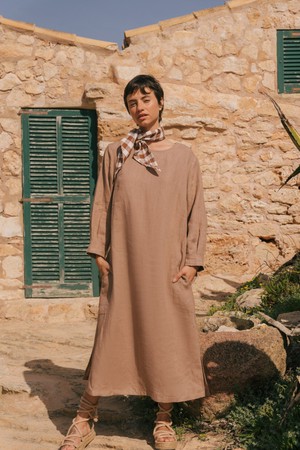 Amalia long-length linen dress in Rosy Brown from AmourLinen