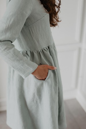 LAPLAND mid-length linen dress in Sage Green from AmourLinen