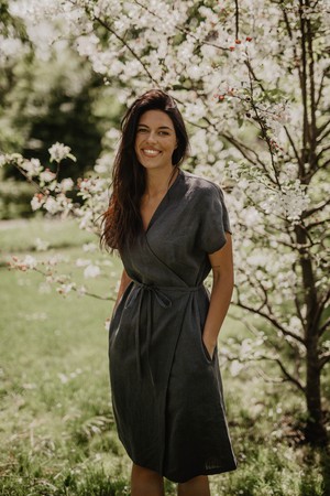 Linen wrap dress OLIVIA in Charcoal from AmourLinen