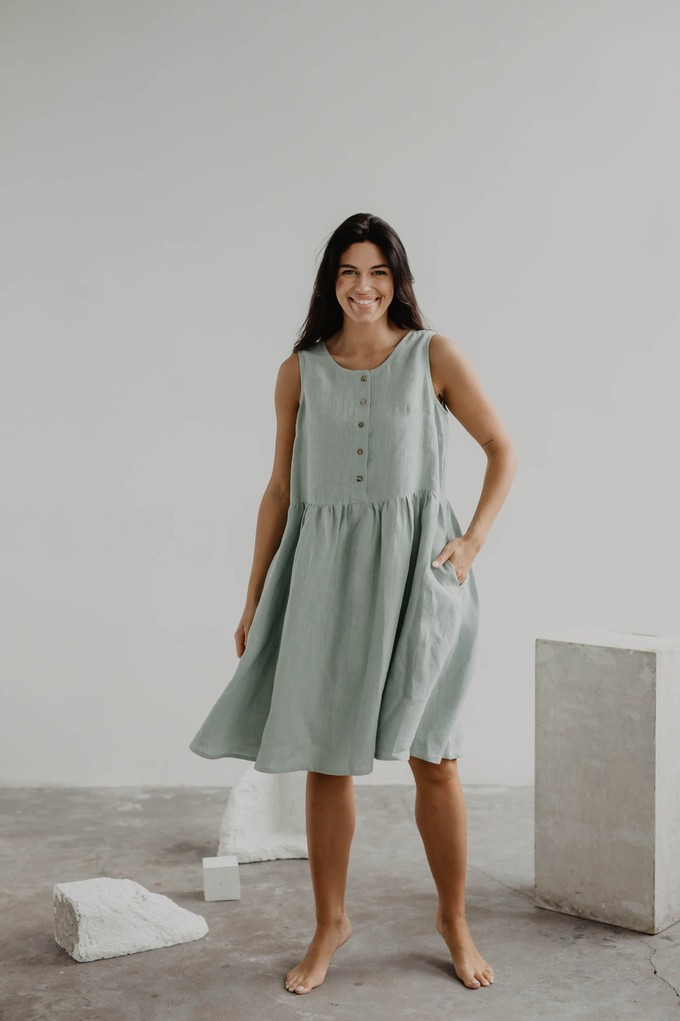 Linen sleeveless summer dress HAZEL in Sage Green from AmourLinen