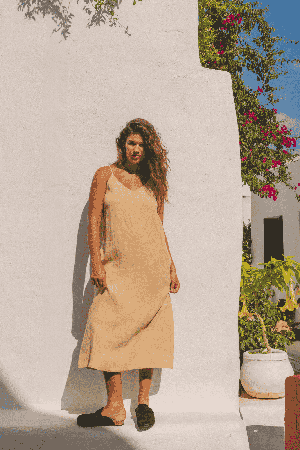 Linen long dress JAKARTA in Mustard from AmourLinen