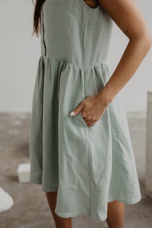 Linen sleeveless summer dress HAZEL L Sage Green from AmourLinen