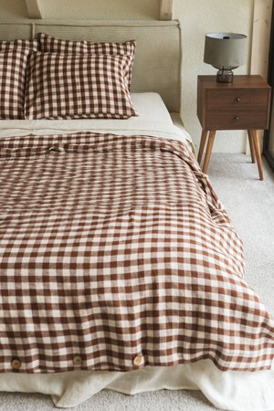 Linen bedding set in Mocha Gingham from AmourLinen