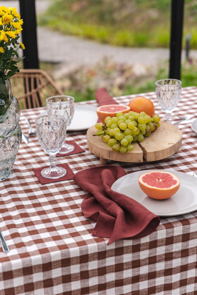 Linen tablecloth in Mocha Gingham from AmourLinen