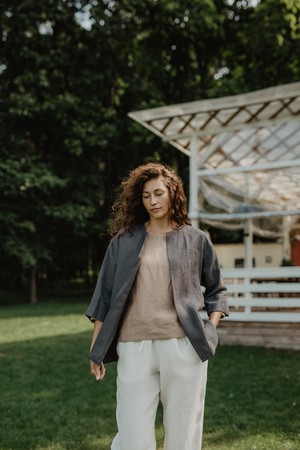 Linen oversized jacket Kyiv in Dusty Rose from AmourLinen