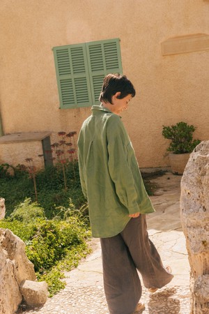 MOLLY oversized collar linen shirt in Matcha Green from AmourLinen