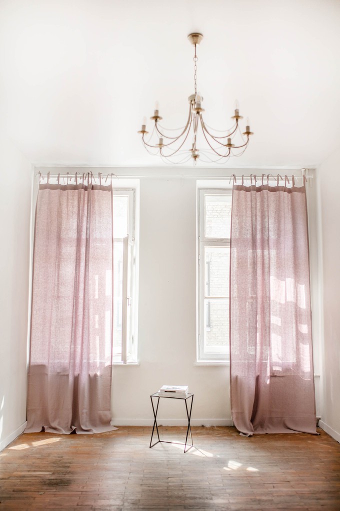 Tie top linen curtain in Dusty Rose from AmourLinen