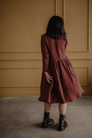 LAPLAND mid-length linen dress in Terracotta from AmourLinen