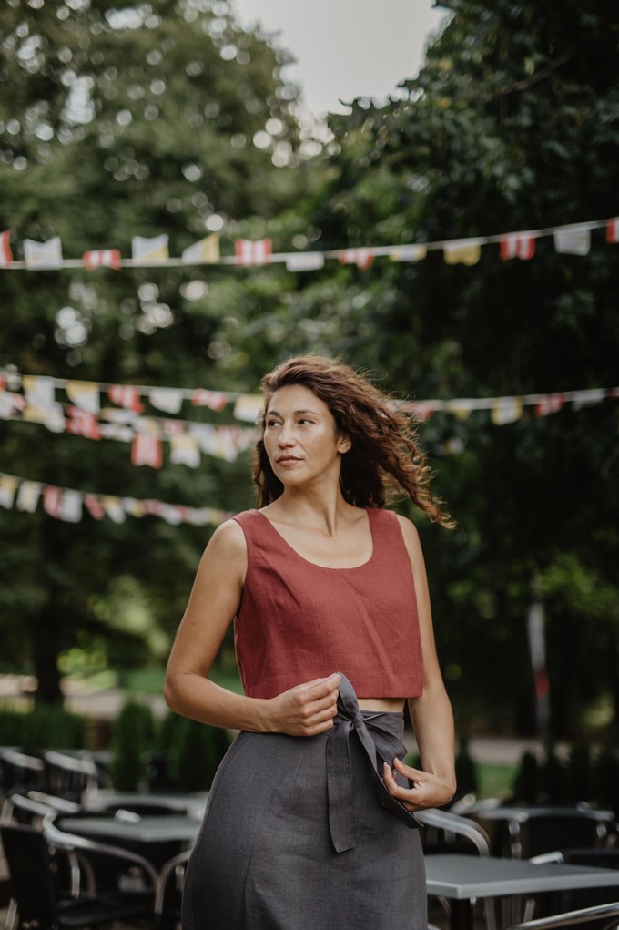 Mini linen crop top PIPPA in Terracotta from AmourLinen