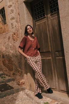 BARBORA straight linen pants in Mocha Gingham via AmourLinen