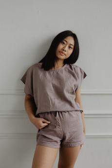 Short sleeve pajama set CLOUD NINE in Rosy Brown via AmourLinen