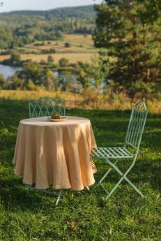 Round linen tablecloth in Mustard via AmourLinen