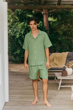 Linen loungewear shorts set ASPEN in Matcha Green from AmourLinen