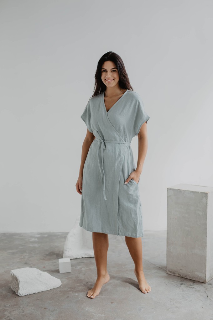 Linen wrap dress OLIVIA in Rosy Brown from AmourLinen