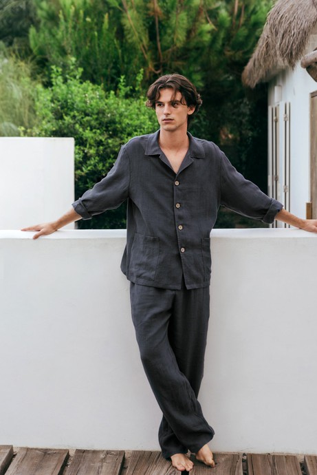 Linen loungewear set OLIVER in Charcoal from AmourLinen