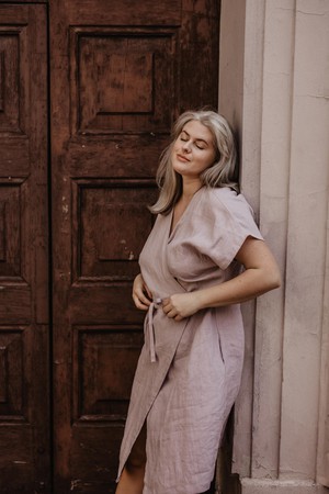 Linen wrap dress OLIVIA XS Dusty Rose from AmourLinen