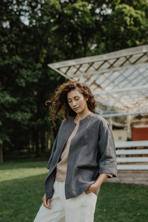 Linen oversized jacket Kyiv S Charcoal from AmourLinen