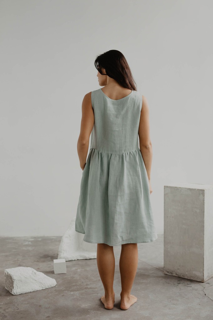 Linen sleeveless summer dress HAZEL L Sage Green from AmourLinen