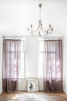 Tie top linen curtain in Dusty Lavender via AmourLinen