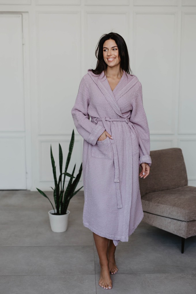 Waffle linen bathrobe Snuggle - Dusty Rose / Size 2 from AmourLinen