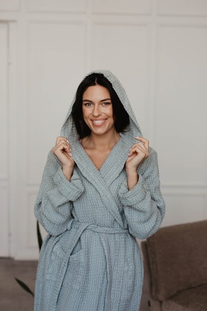 Waffle linen bathrobe Snuggle - Sage Green / Size 1 from AmourLinen