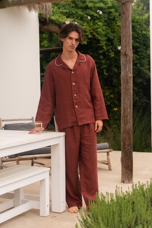 Classic linen pyjama set HARRY in Terracota from AmourLinen