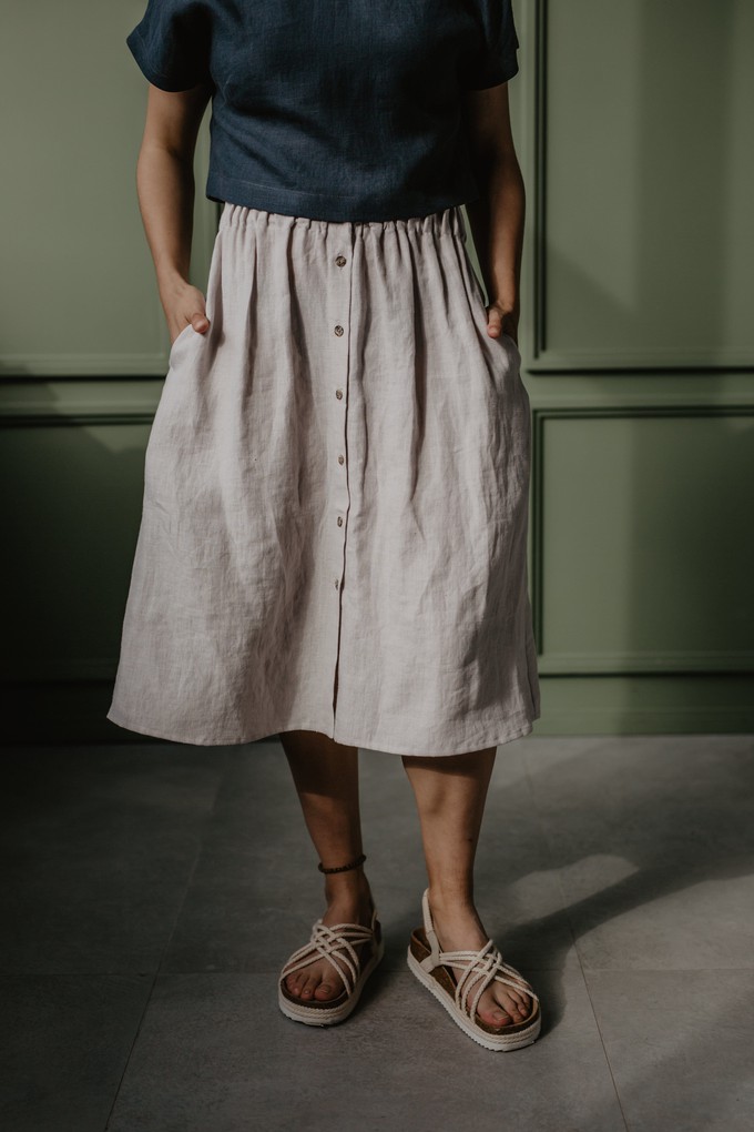 Linen skirt with buttons DAISY S Cream from AmourLinen