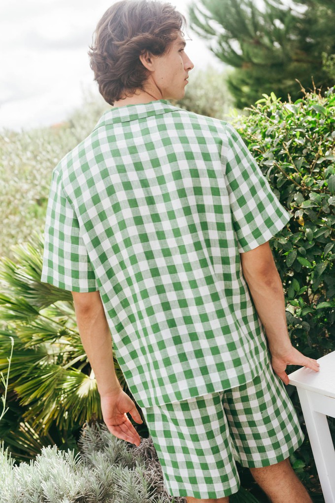 Linen loungewear shorts set ASPEN in Green Gingham from AmourLinen