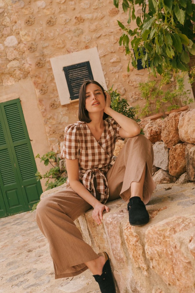 LEAH wide linen pants with slits in Rosy Brown from AmourLinen