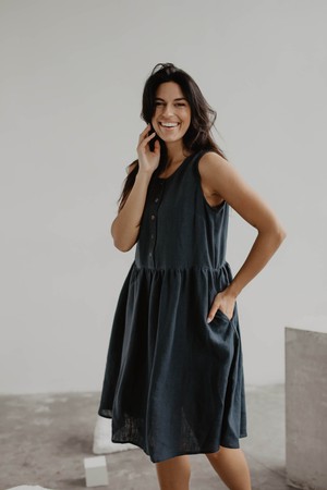 Linen sleeveless summer dress HAZEL in Charcoal from AmourLinen