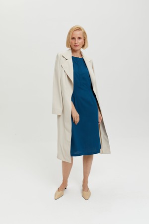 Lusin | Midi Linen Dress with Button-Front in Petrol-Blue from AYANI