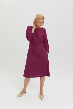 Lusin | Midi Linen Dress with Button-Front in Purple from AYANI