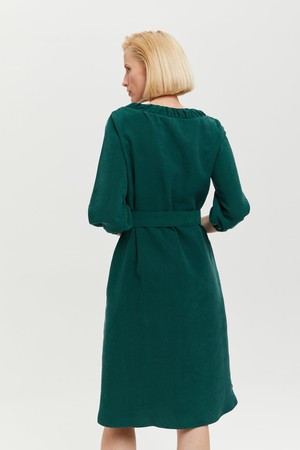 Celine | Elegant Belted Dress with Neckline Element in Forest Green from AYANI