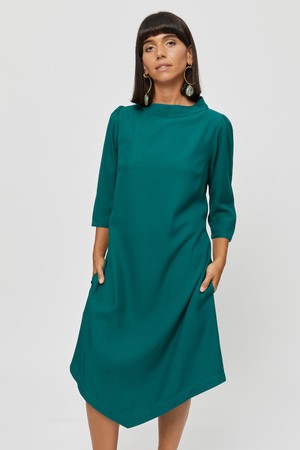 Suzi | Belted Angle Dress with Boat Neckline in Emerald Green from AYANI