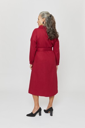 Amalia | Midi Winter Dress with High Rounded Neckline in Red-Bordo from AYANI