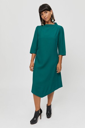 Suzi | Belted Angle Dress with Boat Neckline in Emerald Green from AYANI