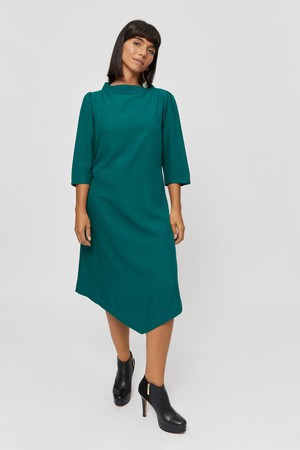 Suzi | Belted Angle Dress with Boat Neckline in Emerald Green from AYANI