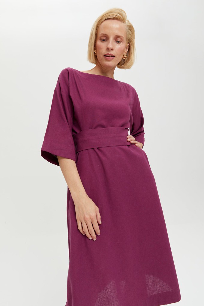 Mane | Elegant Midi Dress with Kimono Belt in Purple from AYANI