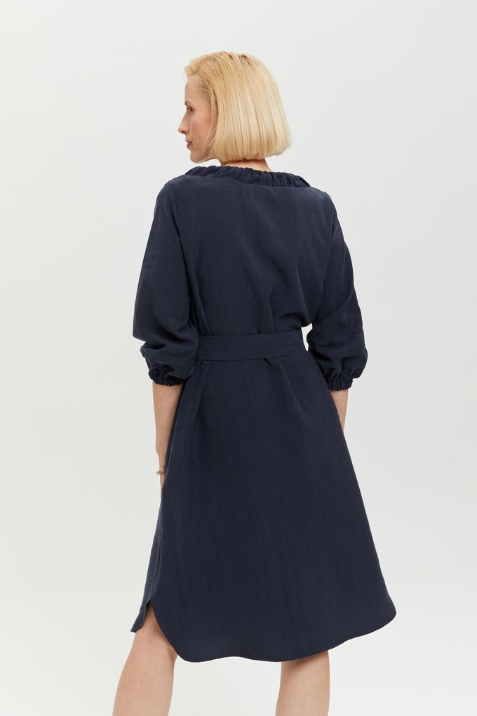 Celine | Elegant Belted Dress with Neckline Element in Dark Blue from AYANI