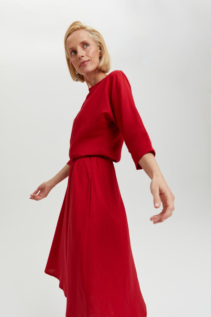 Nane | Linen Dress with 3/4 Sleeves in Red from AYANI