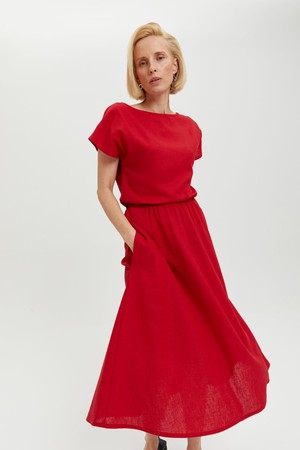 Nane | Linen Dress with Short Sleeves in Red from AYANI