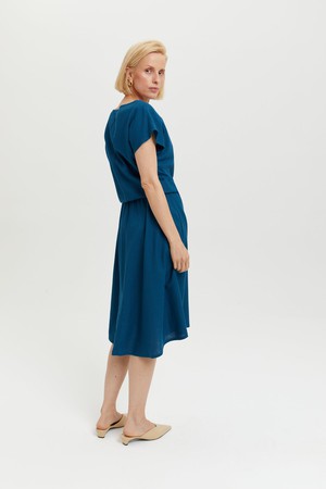 Nane | Linen Dress with Short Sleeves in Petrol-Blue from AYANI