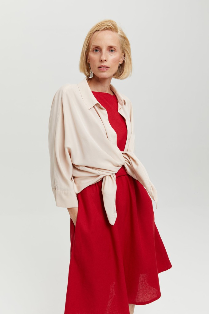 Nane | Linen Dress with 3/4 Sleeves in Red from AYANI