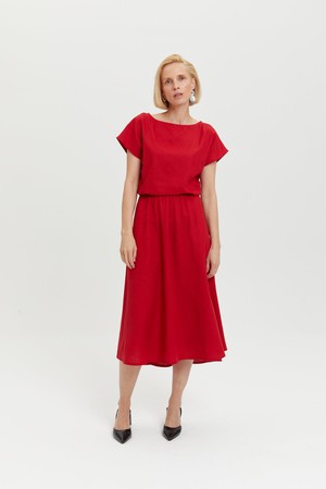 Nane | Linen Dress with Short Sleeves in Red from AYANI