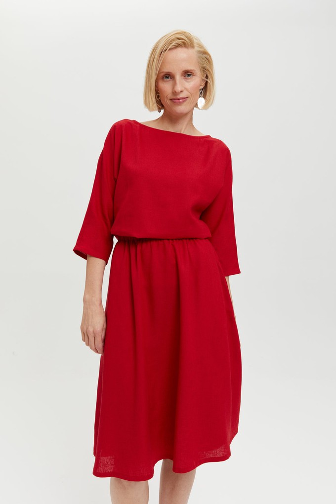 Nane | Linen Dress with 3/4 Sleeves in Red from AYANI