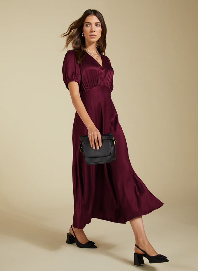 Cathy Satin V-Neck Midi Dress from Baukjen