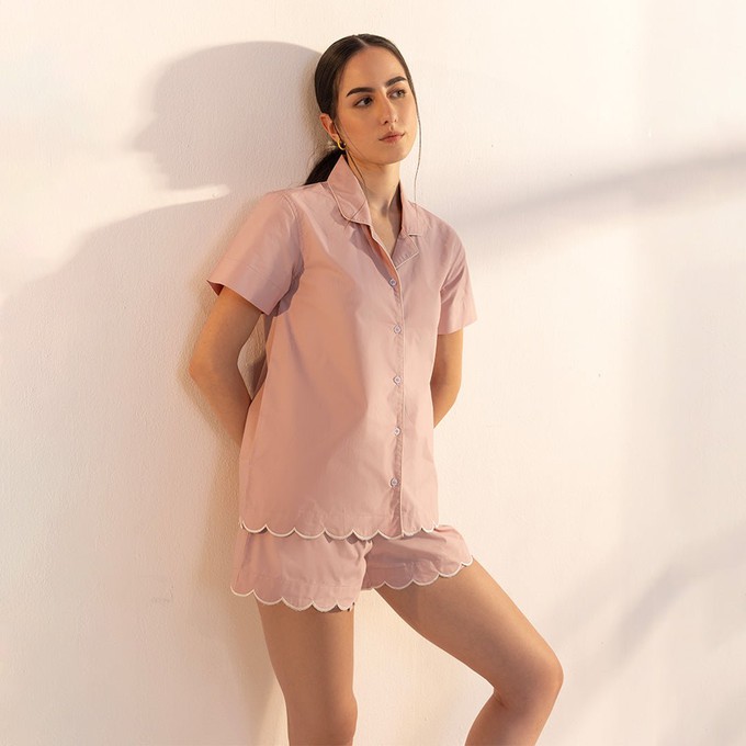 Dusty rose scalloped shorts set from Bhoomi