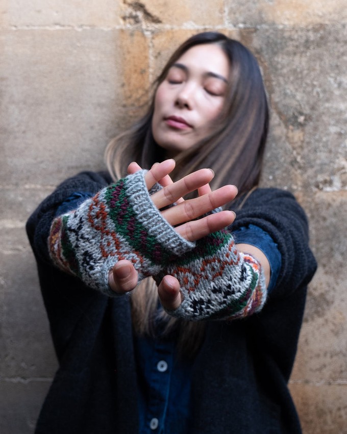 Liv Fair Isle Fingerless Knitted Mittens from BIBICO