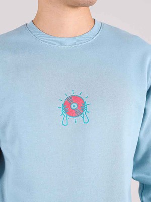 Disco Cult Embroidered Mens Sweatshirt, Organic Cotton, in Light Blue from blondegonerogue