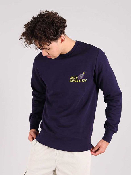 Disco Demolition Embroidered Mens Sweatshirt, Organic Cotton, in Navy from blondegonerogue